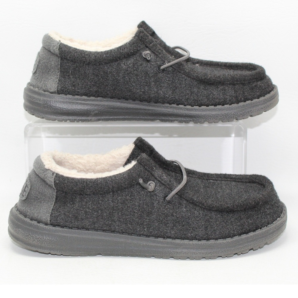 Hey Dude Wendy Charcoal Grey Felt Faux Shearling Slip On Loafers Womens Size 6